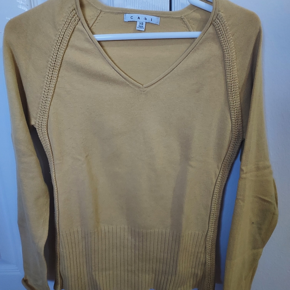 CAbi V neck sweater with angora in marigold.